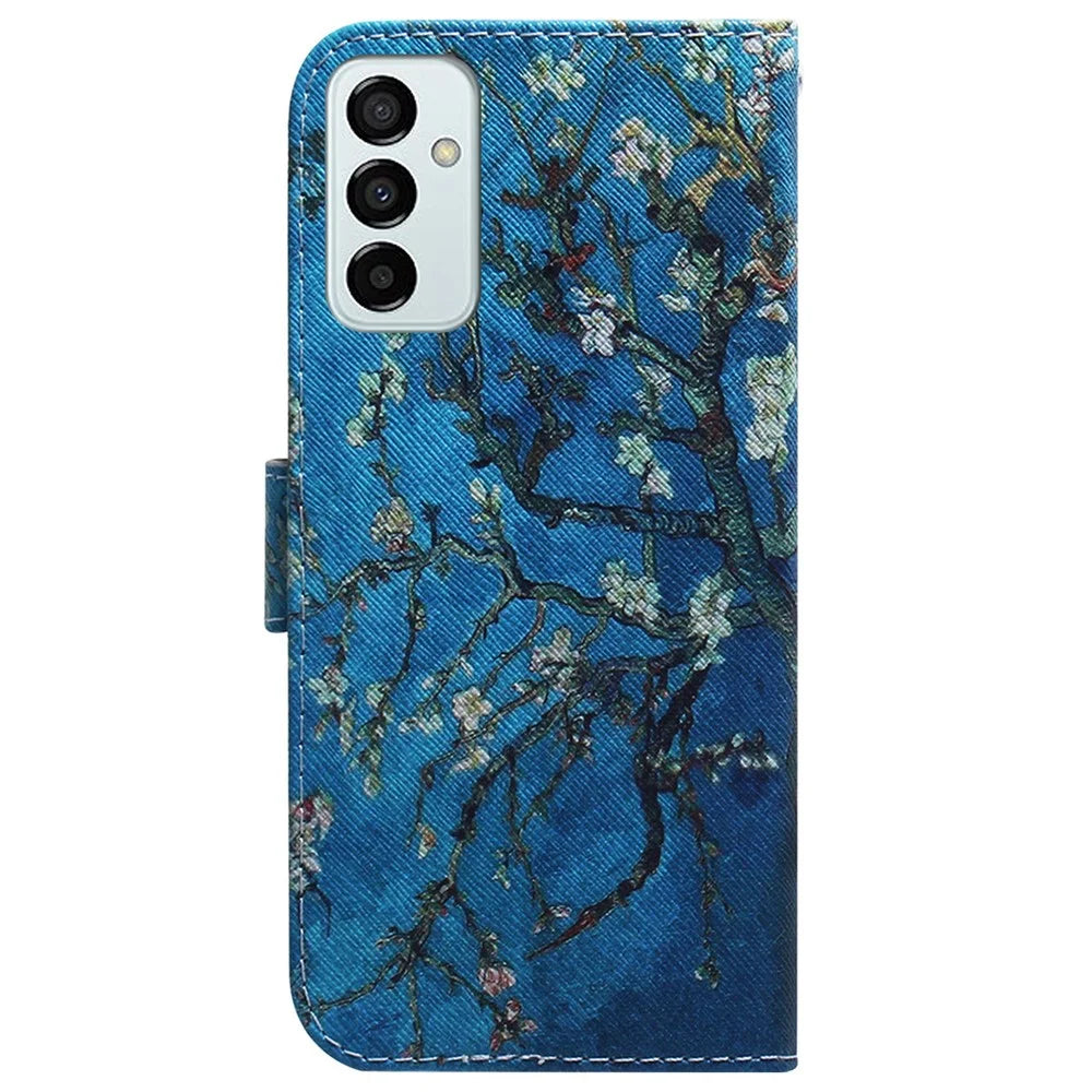 For Samsung Galaxy M23 5G/F23 5G Printed Pattern Flip Wallet Case Magnetic Closure Stand Soft TPU Inner Shell PU Leather Phone Cover - Apricot Flowers - 7