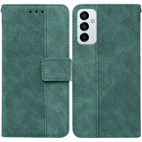 For Samsung Galaxy M23 5G/F23 5G PU Leather Case Magnetic Closure Geometric Pattern Imprinted Stand Wallet Shockproof Flip Cover with Strap - Green - 1