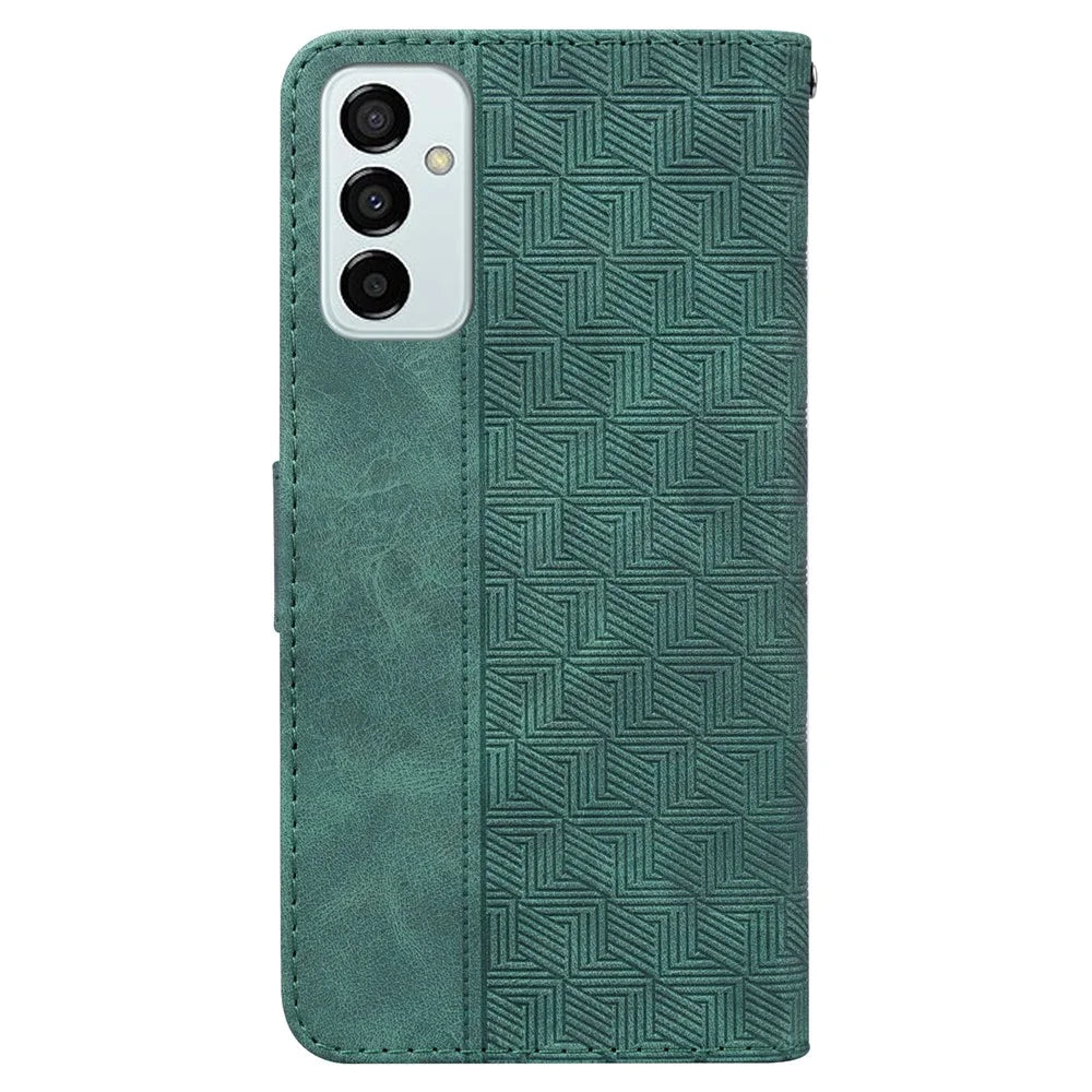 For Samsung Galaxy M23 5G/F23 5G PU Leather Case Magnetic Closure Geometric Pattern Imprinted Stand Wallet Shockproof Flip Cover with Strap - Green - 7