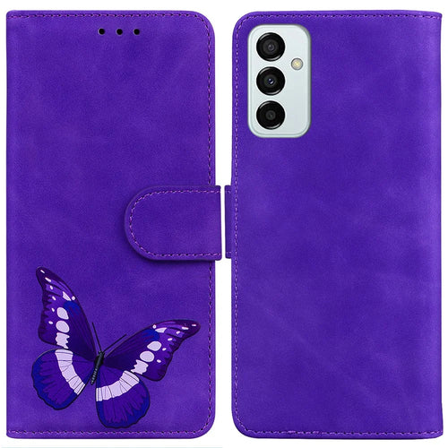 For Samsung Galaxy M23 5G/F23 5G Printed Butterfly Pattern Wallet Case Folding Stand PU Leather Magnetic Protect Flip Cover - Purple - 1