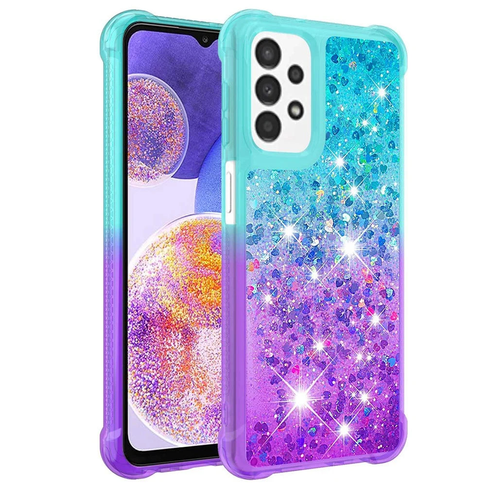 For Samsung Galaxy A23 4G / 5G (Global Version) TPU Case Gradient Quicksand Phone Back Cover - Sky Blue / Purple - 1