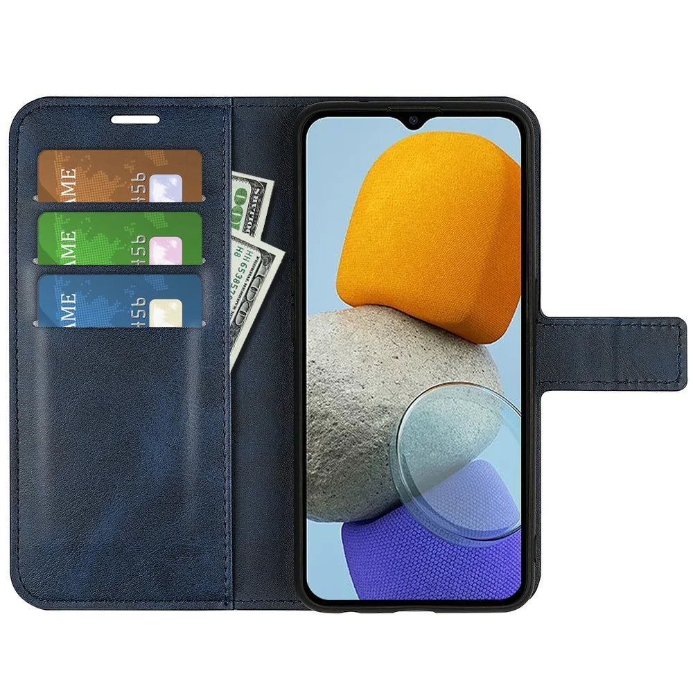 For Samsung Galaxy M23 5G/F23 5G Anti-slip Textured PU Leather Cover Stand Feature Magnetic Closure Shockproof Flip Wallet Case - Blue - 2
