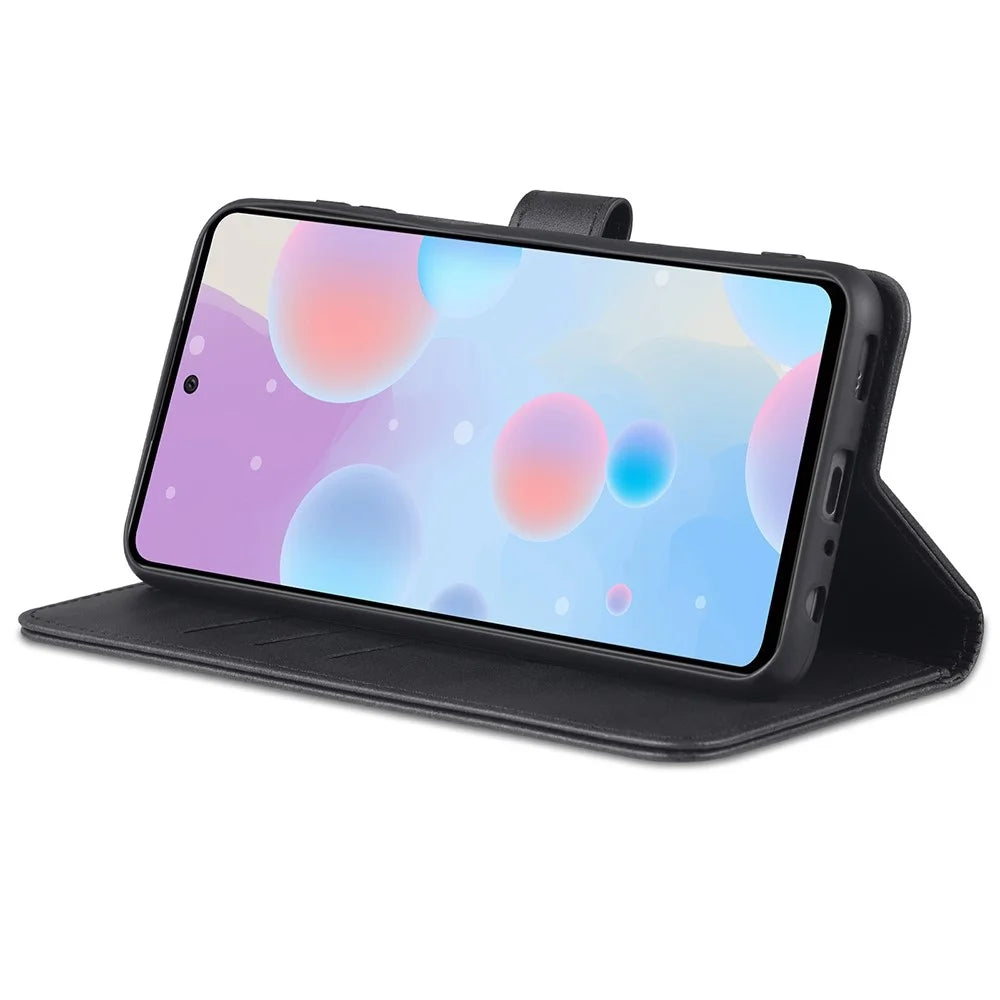 AZNS Shockproof Phone Case for Samsung Galaxy A23 4G / 5G (Global Version) PU Leather Anti-dust Folio Flip Cover Wallet Phone Case with Stand - Black - 3