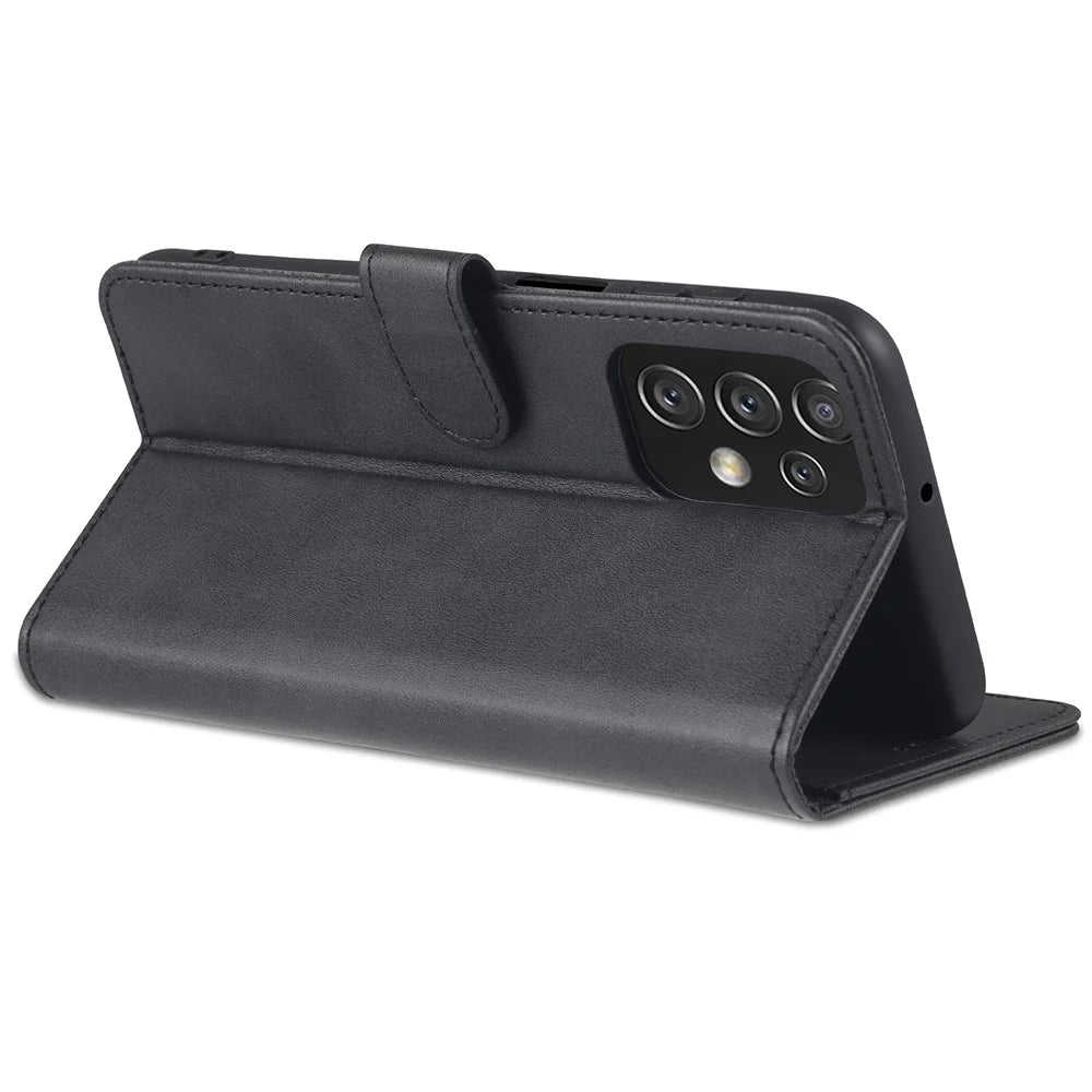 AZNS Shockproof Phone Case for Samsung Galaxy A23 4G / 5G (Global Version) PU Leather Anti-dust Folio Flip Cover Wallet Phone Case with Stand - Black - 4