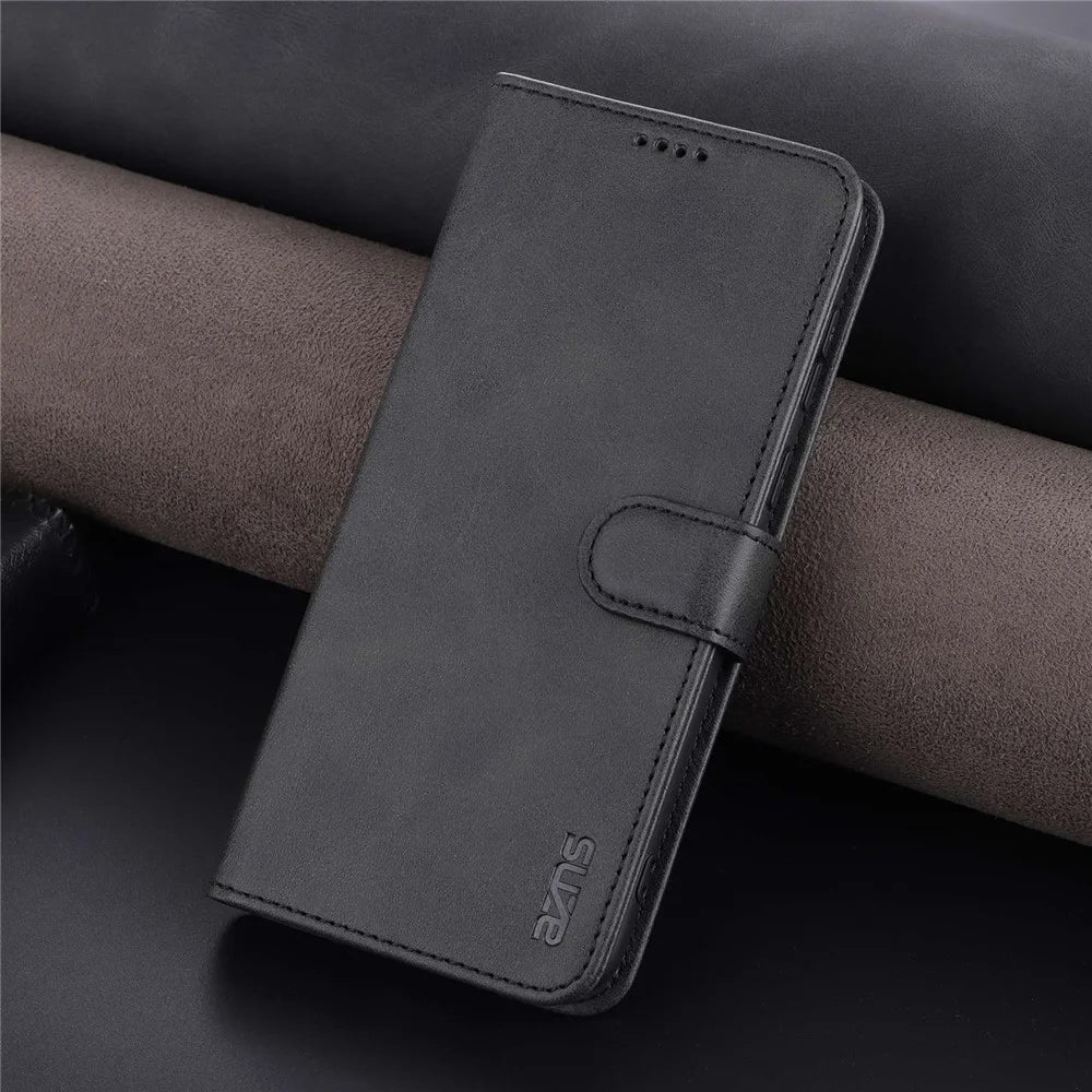 AZNS Shockproof Phone Case for Samsung Galaxy A23 4G / 5G (Global Version) PU Leather Anti-dust Folio Flip Cover Wallet Phone Case with Stand - Black - 7