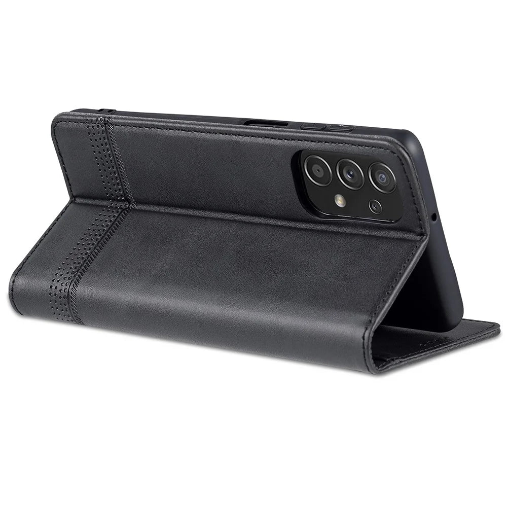 AZNS Wallet Phone Case for Samsung Galaxy A23 4G / 5G (Global Version) PU Leather Folio Flip Cover Magnetic Closure Textured Phone Protector with Stand - Black - 4