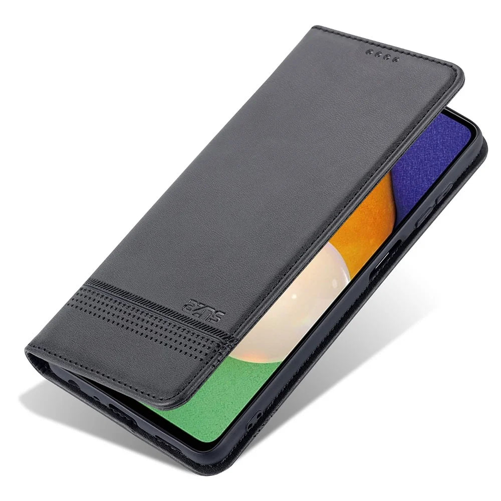 AZNS Wallet Phone Case for Samsung Galaxy A23 4G / 5G (Global Version) PU Leather Folio Flip Cover Magnetic Closure Textured Phone Protector with Stand - Black - 5