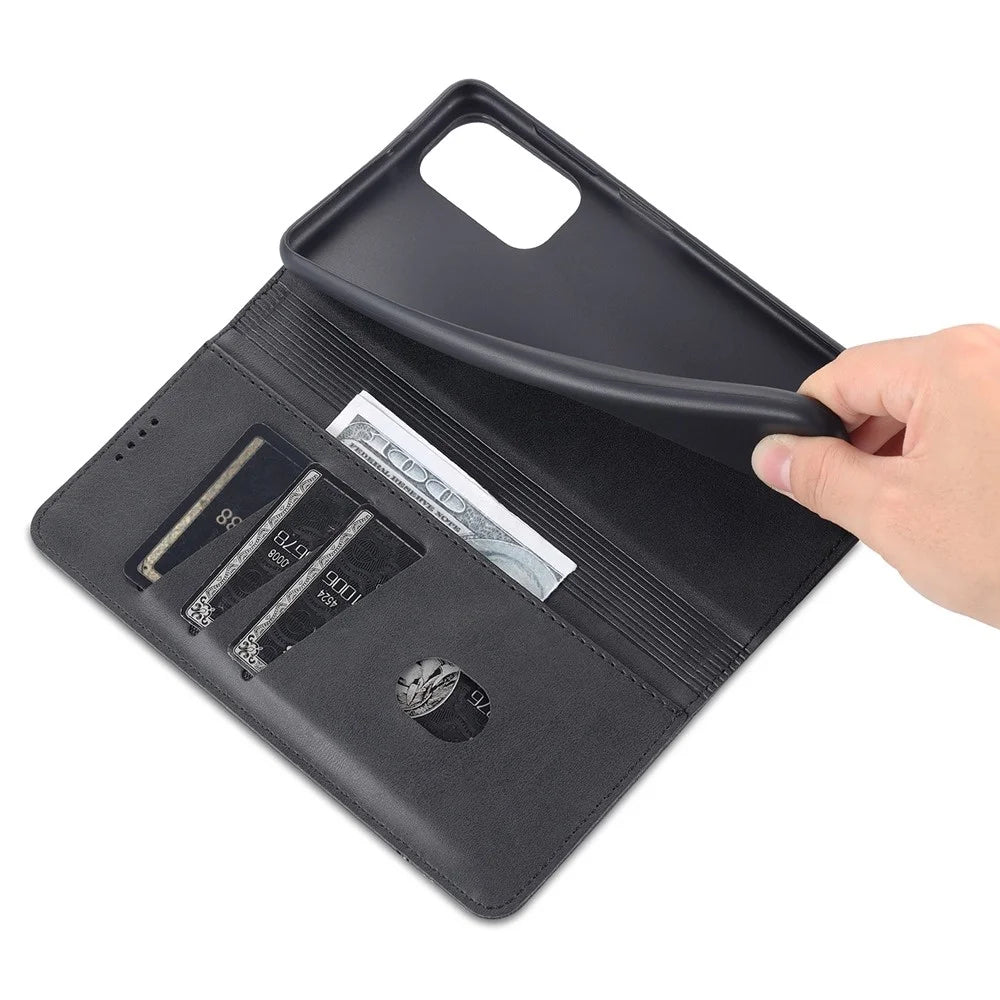 AZNS Wallet Phone Case for Samsung Galaxy A23 4G / 5G (Global Version) PU Leather Folio Flip Cover Magnetic Closure Textured Phone Protector with Stand - Black - 6