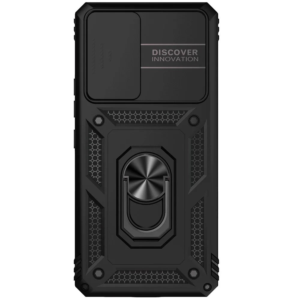 For Samsung Galaxy A53 5G PC + TPU Dual Layer Armor Phone Case Slide Lens Protection  Kickstand Scratch-Resistant Cover with Built-in Rotate Magnetic Metal Sheet - Black - 2