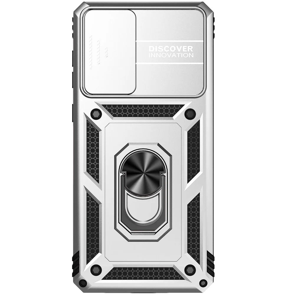 For Samsung Galaxy A73 5G Camera Protection Case Soft TPU + Hard PC Hybrid Design Shock Absorption Protective Cover with Rotating Ring Kickstand - Silver - 2