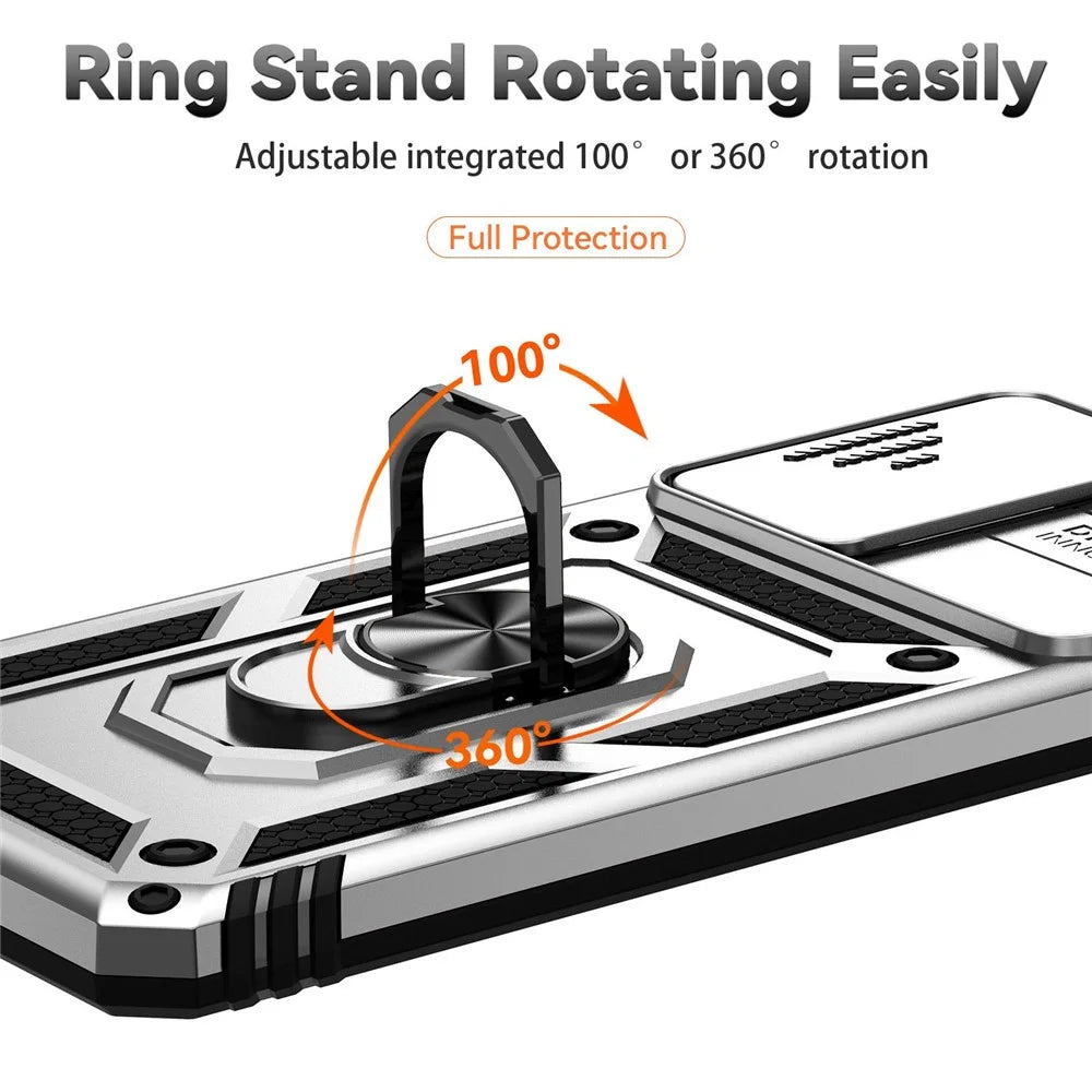 For Samsung Galaxy A73 5G Camera Protection Case Soft TPU + Hard PC Hybrid Design Shock Absorption Protective Cover with Rotating Ring Kickstand - Silver - 7