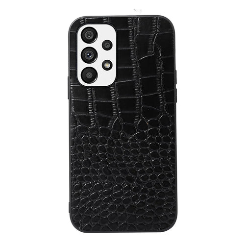 For Samsung Galaxy A73 5G Phone Case Crocodile Texture Shockproof Cover Genuine Cowhide Leather Coated PC + TPU Cover - Black - 1