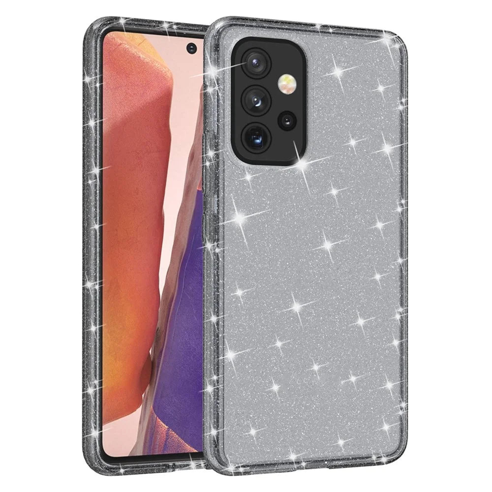 For Samsung Galaxy A33 5G Clear Glitter Case Hard PC + Soft TPU Thicken Drop-proof Mobile Phone Cover - Grey - 1