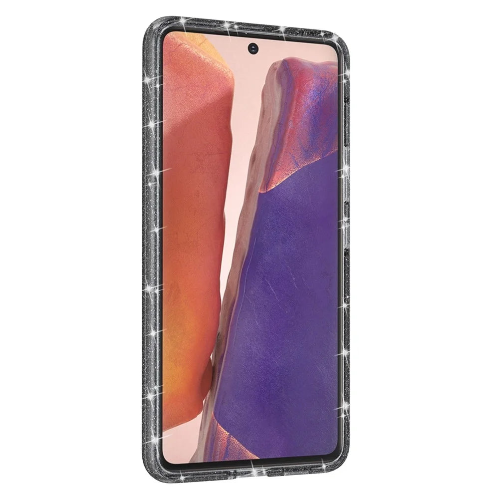 For Samsung Galaxy A33 5G Clear Glitter Case Hard PC + Soft TPU Thicken Drop-proof Mobile Phone Cover - Grey - 3