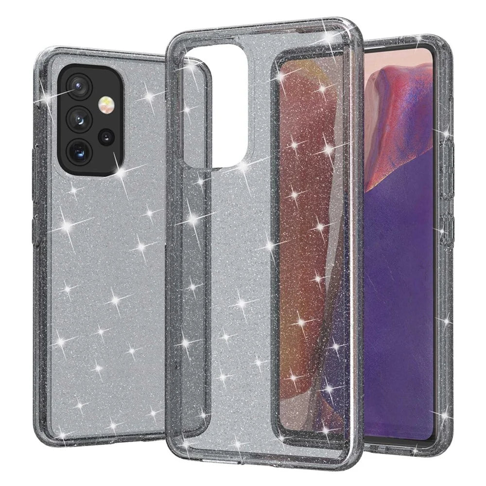 For Samsung Galaxy A33 5G Clear Glitter Case Hard PC + Soft TPU Thicken Drop-proof Mobile Phone Cover - Grey - 4