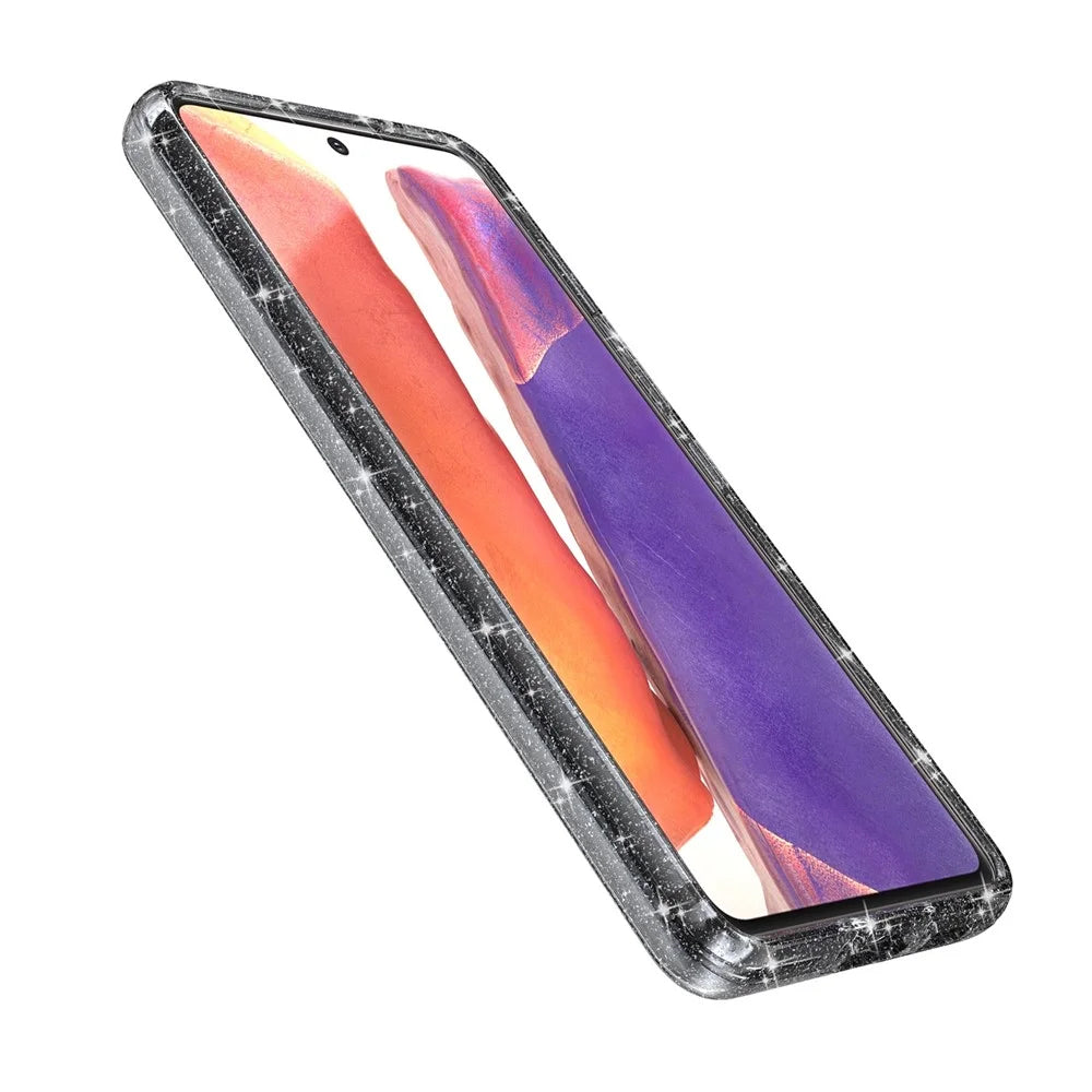For Samsung Galaxy A33 5G Clear Glitter Case Hard PC + Soft TPU Thicken Drop-proof Mobile Phone Cover - Grey - 5
