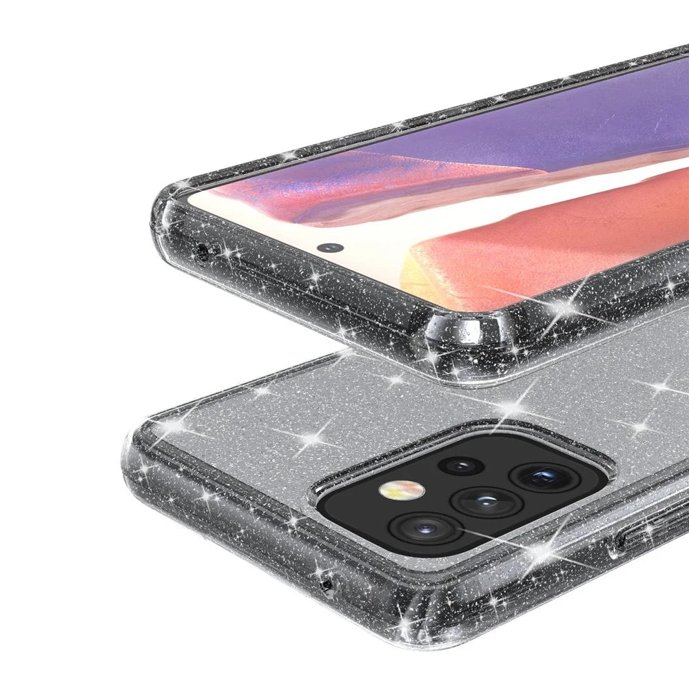 For Samsung Galaxy A33 5G Clear Glitter Case Hard PC + Soft TPU Thicken Drop-proof Mobile Phone Cover - Grey - 7