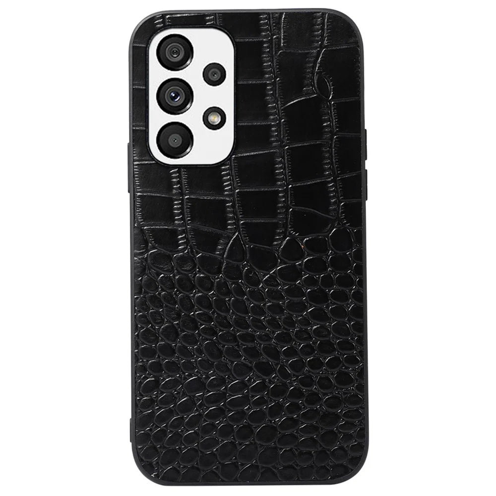 For Samsung Galaxy A33 5G Crocodile Texture Genuine Cowhide Leather Coating Drop-proof Hybrid PC + TPU Case - Black - 1
