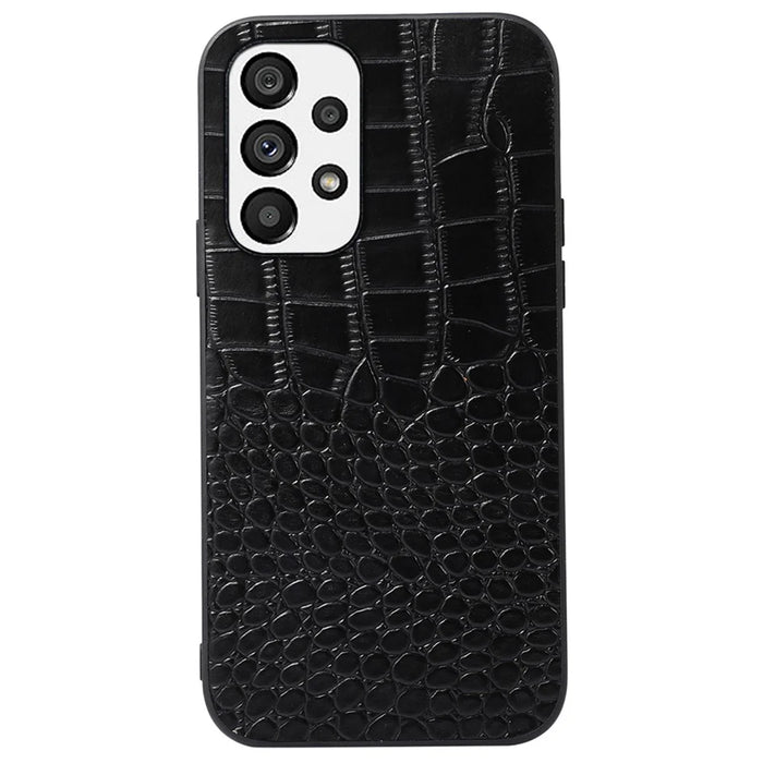 For Samsung Galaxy A33 5G Crocodile Texture Genuine Cowhide Leather Coating Drop-proof Hybrid PC + TPU Case - Black - 1