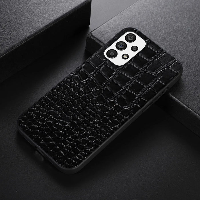 For Samsung Galaxy A33 5G Crocodile Texture Genuine Cowhide Leather Coating Drop-proof Hybrid PC + TPU Case - Black - 2