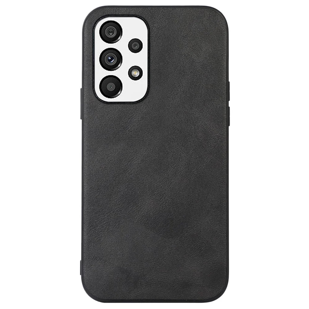 For Samsung Galaxy A33 5G Anti-scratch Phone Case Textured PU Leather Coated PC + TPU Protective Cover - Black - 1