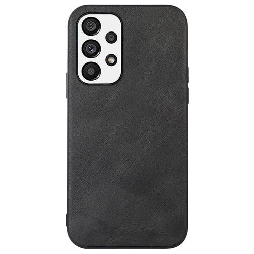 For Samsung Galaxy A33 5G Anti-scratch Phone Case Textured PU Leather Coated PC + TPU Protective Cover - Black - 1