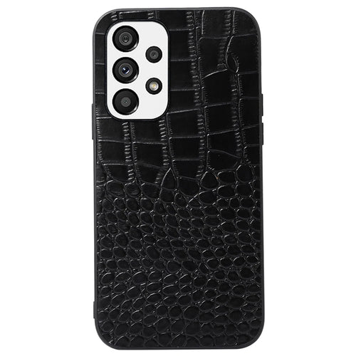 For Samsung Galaxy A23 5G (Global Version) / 4G Crocodile Texture Slim Phone Case Genuine Cowhide Leather Coated PC + TPU Protective Cover - Black - 1