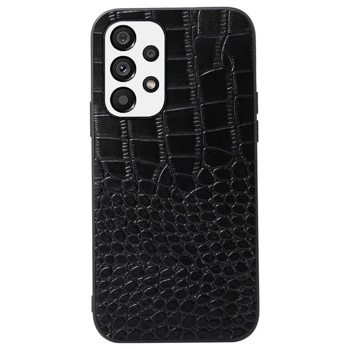 For Samsung Galaxy A23 5G (Global Version) / 4G Crocodile Texture Slim Phone Case Genuine Cowhide Leather Coated PC + TPU Protective Cover - Black - 1