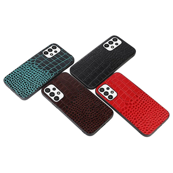 For Samsung Galaxy A23 5G (Global Version) / 4G Crocodile Texture Slim Phone Case Genuine Cowhide Leather Coated PC + TPU Protective Cover - Black - 3
