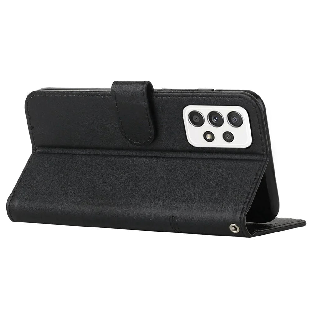 For Samsung Galaxy A23 5G (Global Version) / 4G PU Leather Stitching Bookstyle Phone Case Wallet Stand TPU Shockproof Interior Protective Cover with Strap - Black - 2