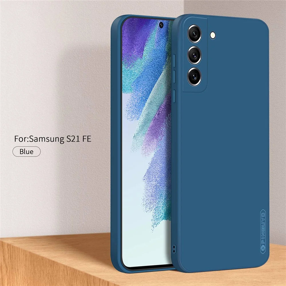 PINWUYO Soft TPU Phone Case for Samsung Galaxy S21 FE 5G, Precise Cutout Anti-Scratch Protective Phone Cover - Blue - 2