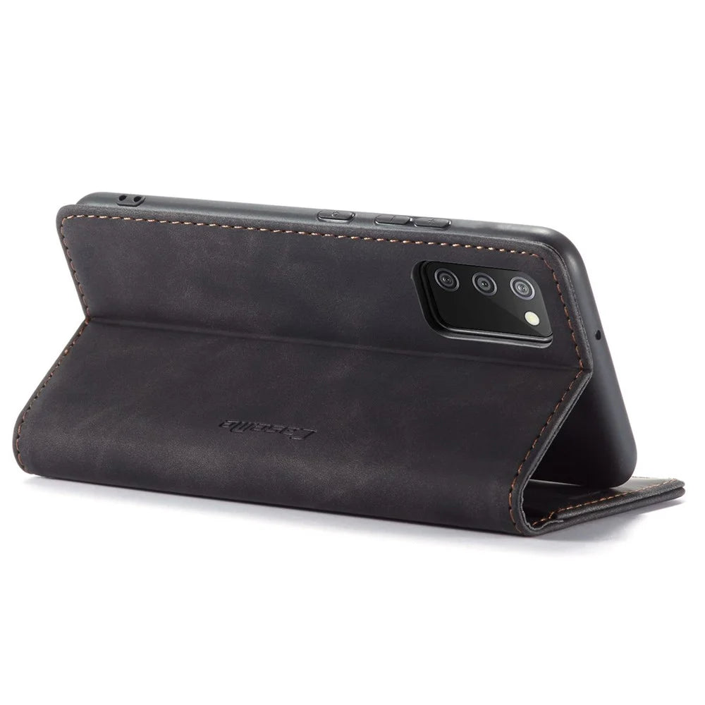 CASEME 013 Series for Samsung Galaxy A02s (166.5mm) PU Leather Wallet Case Hidden Magnetic Absorption Stand Feature Flip Cover - Black - 3