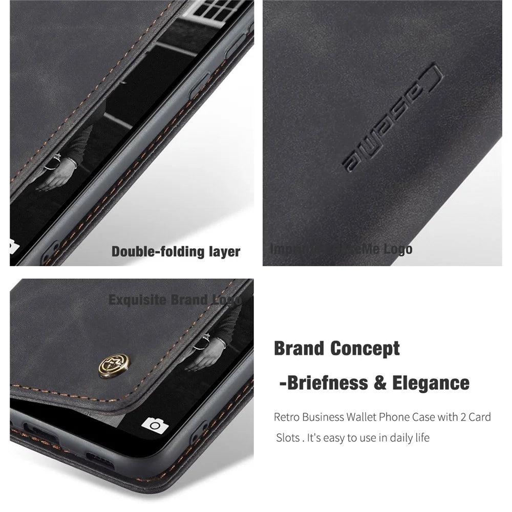 CASEME 013 Series for Samsung Galaxy A02s (166.5mm) PU Leather Wallet Case Hidden Magnetic Absorption Stand Feature Flip Cover - Black - 7