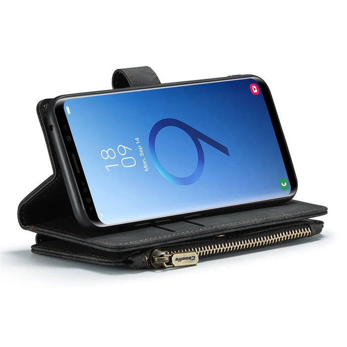For Samsung Galaxy S9 Phone Cases with Strap CASEME C30 Zipper Multiple Card Holder PU Leather Cover - Black - 2