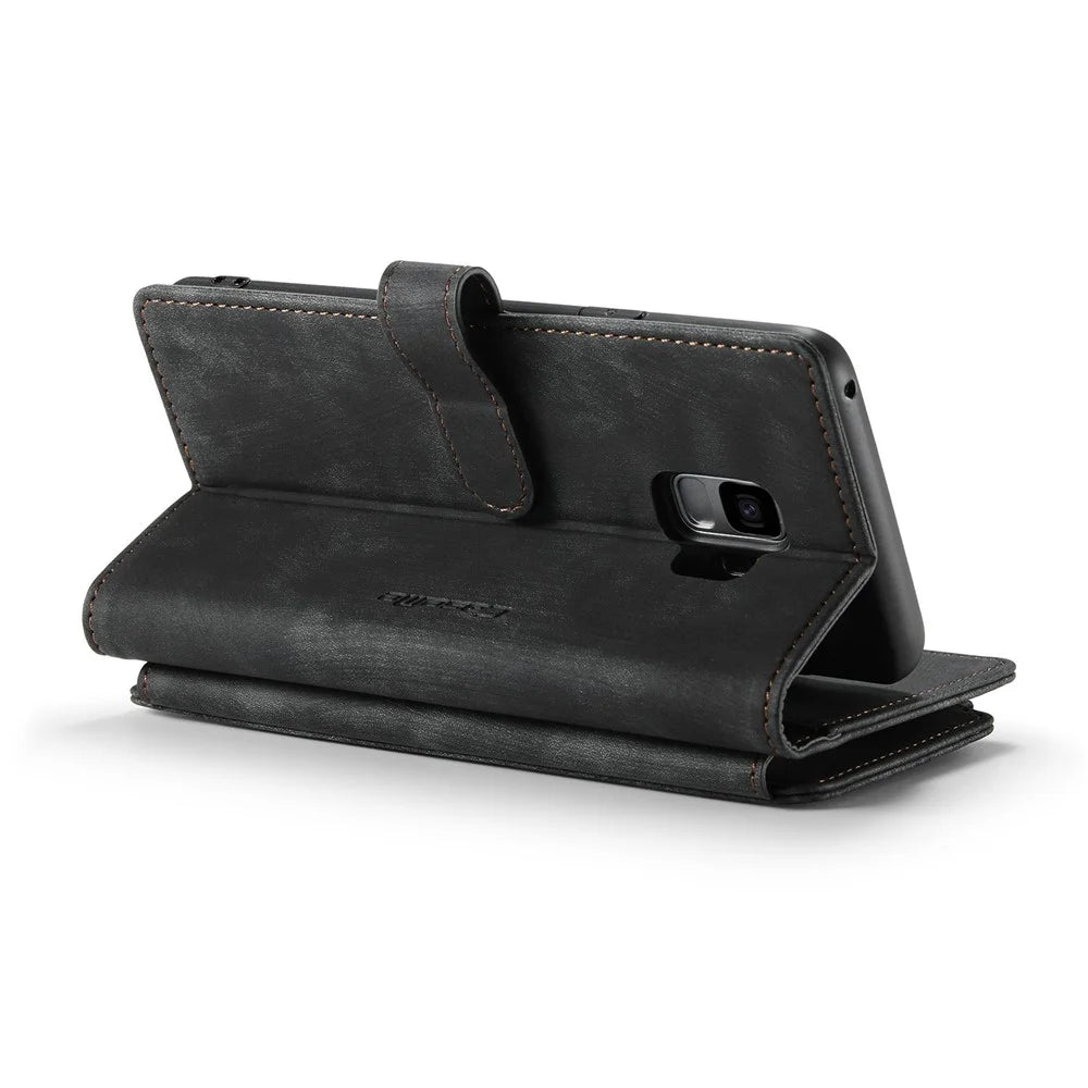 For Samsung Galaxy S9 Phone Cases with Strap CASEME C30 Zipper Multiple Card Holder PU Leather Cover - Black - 3