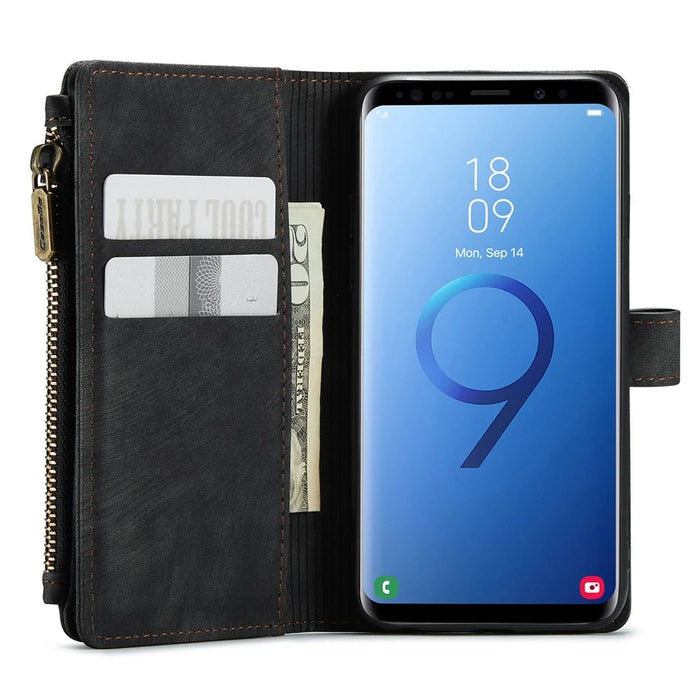 For Samsung Galaxy S9 Phone Cases with Strap CASEME C30 Zipper Multiple Card Holder PU Leather Cover - Black - 4