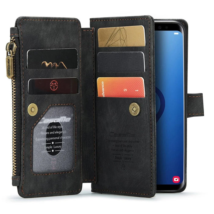 For Samsung Galaxy S9 Phone Cases with Strap CASEME C30 Zipper Multiple Card Holder PU Leather Cover - Black - 5