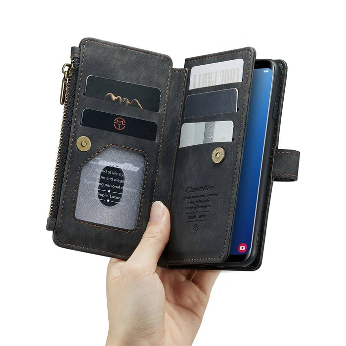For Samsung Galaxy S9 Phone Cases with Strap CASEME C30 Zipper Multiple Card Holder PU Leather Cover - Black - 7