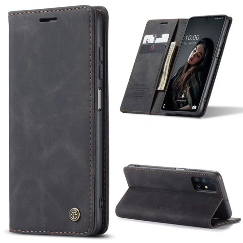CASEME 013 Series Magnetic Smartphone Cover for Samsung Galaxy M51, PU Leather Wallet Foldable Stand Phone Case - Black - 1