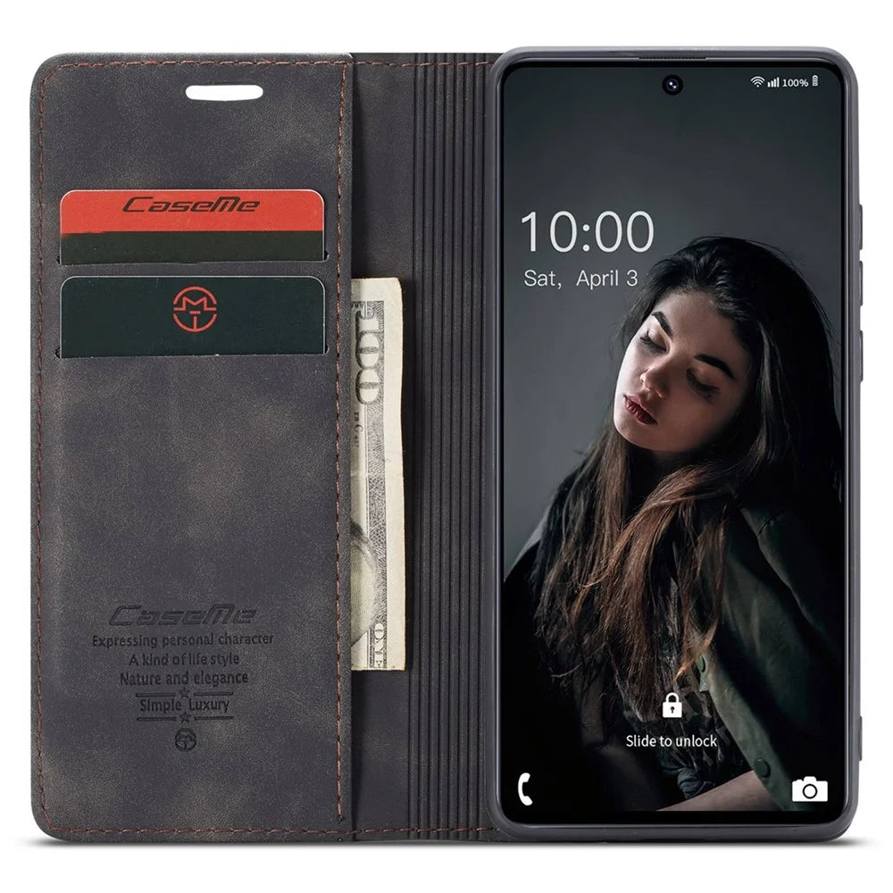CASEME 013 Series Magnetic Smartphone Cover for Samsung Galaxy M51, PU Leather Wallet Foldable Stand Phone Case - Black - 2