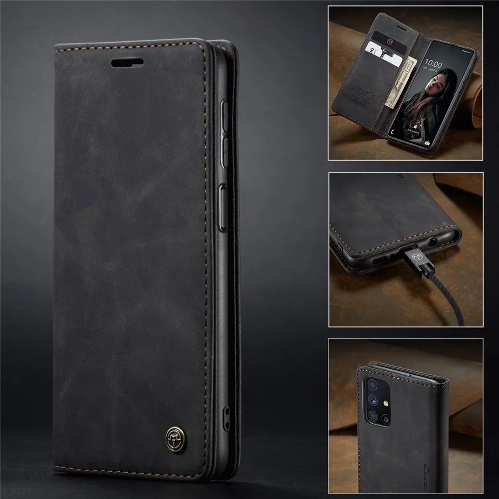 CASEME 013 Series Magnetic Smartphone Cover for Samsung Galaxy M51, PU Leather Wallet Foldable Stand Phone Case - Black - 4