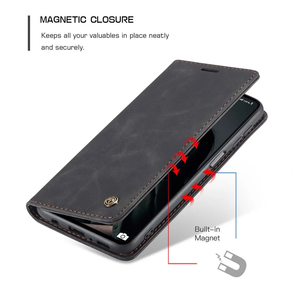 CASEME 013 Series Magnetic Smartphone Cover for Samsung Galaxy M51, PU Leather Wallet Foldable Stand Phone Case - Black - 5