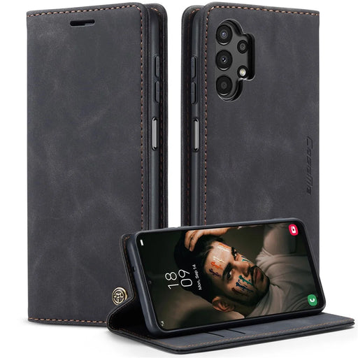 CASEME 013 Series Cell Phone Case Bag for Samsung Galaxy A13 4G, PU Leather Wallet Magnetic Design Card Slots Stand Phone Cover - Black - 1