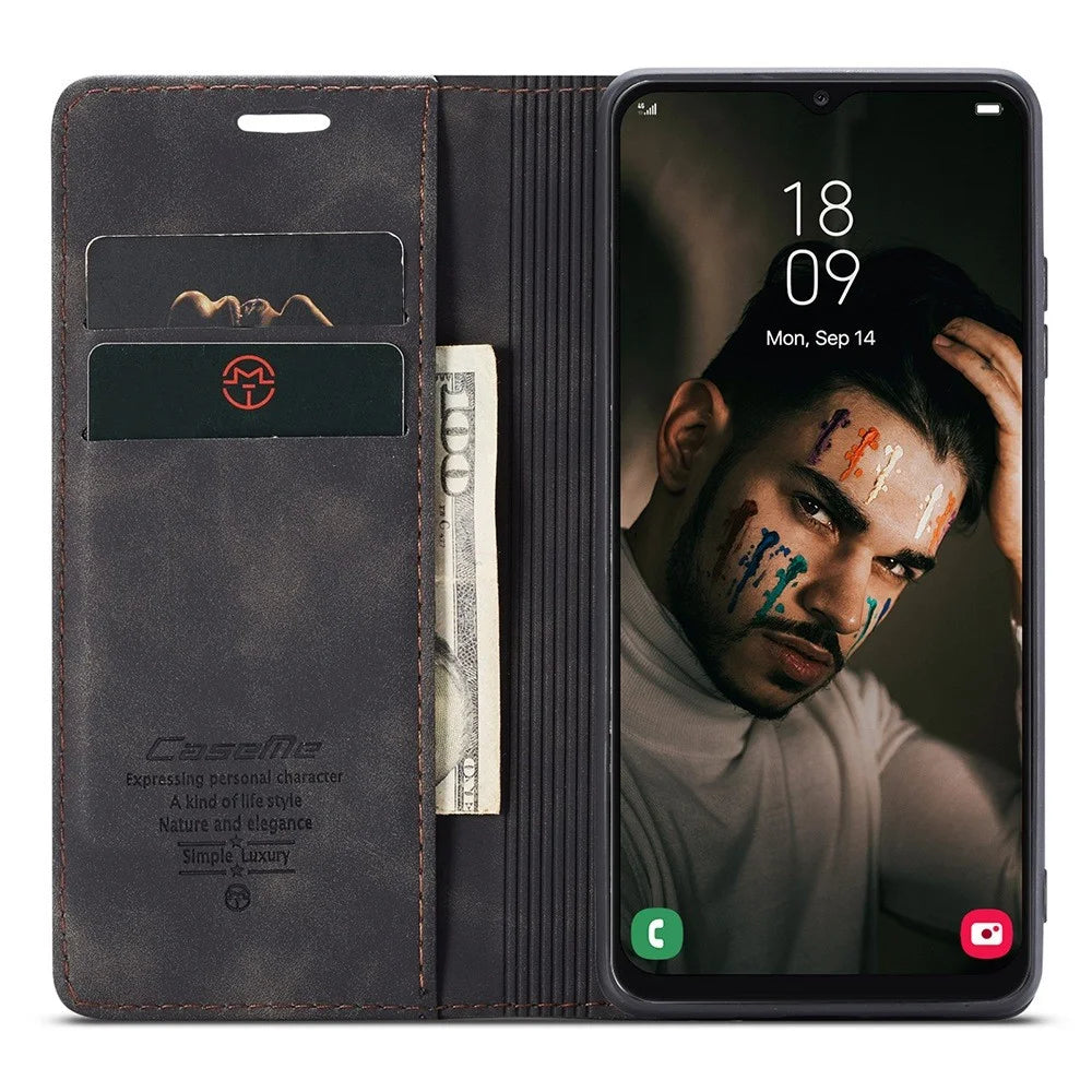 CASEME 013 Series Cell Phone Case Bag for Samsung Galaxy A13 4G, PU Leather Wallet Magnetic Design Card Slots Stand Phone Cover - Black - 2
