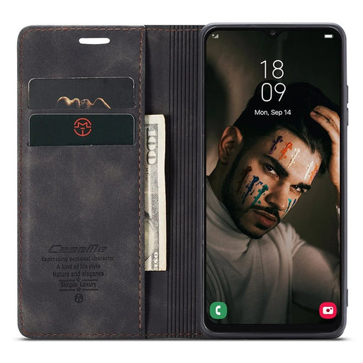 CASEME 013 Series Cell Phone Case Bag for Samsung Galaxy A13 4G, PU Leather Wallet Magnetic Design Card Slots Stand Phone Cover - Black - 2