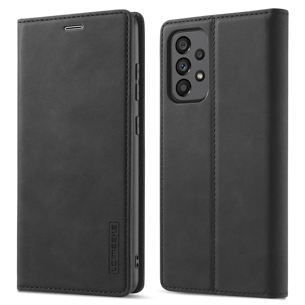LC.IMEEKE Wallet Style Case for Samsung Galaxy A73 5G, Anti-scratch Well-protected Stand PU Leather Strong Magnetic Suction Phone Cover - Black - 1