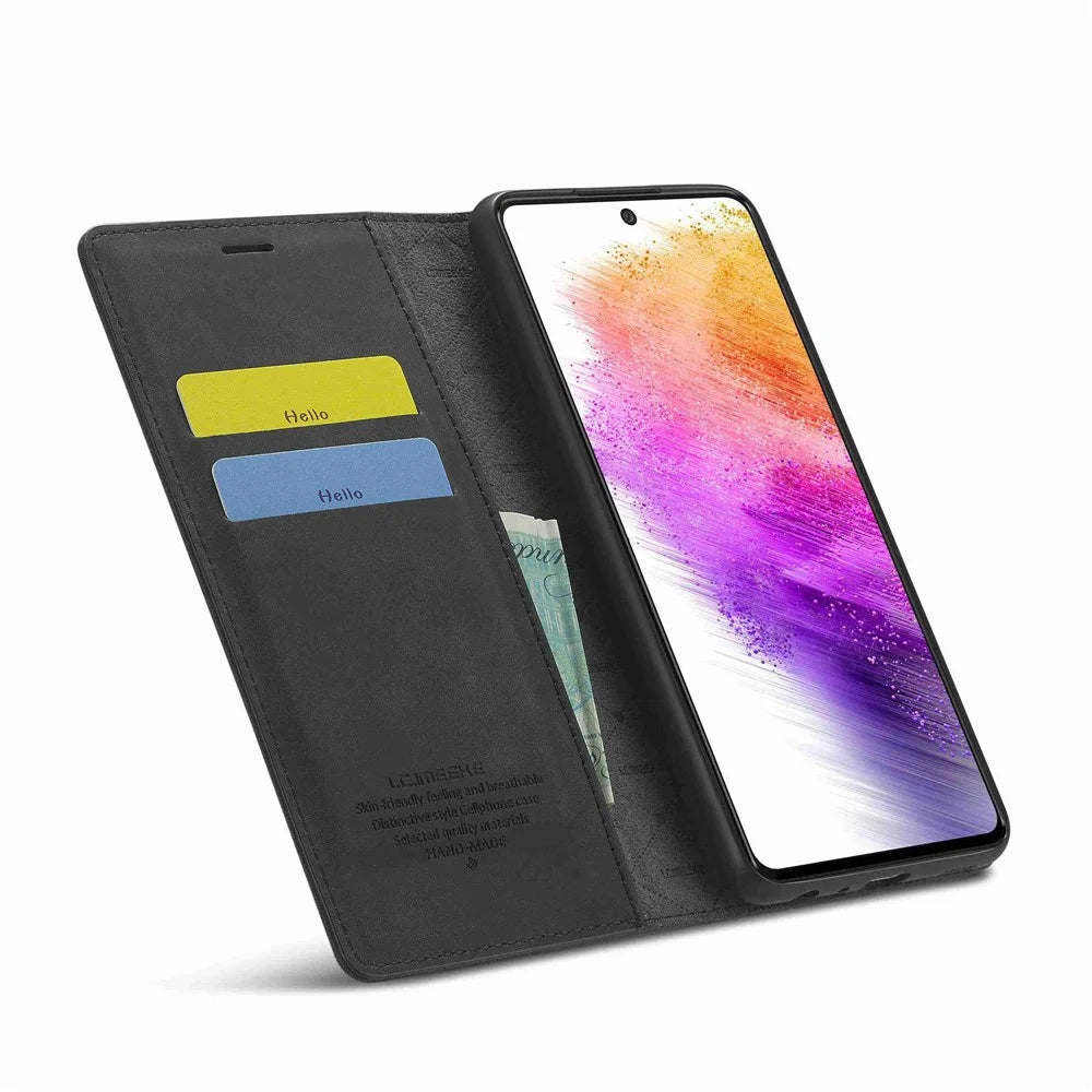 LC.IMEEKE Wallet Style Case for Samsung Galaxy A73 5G, Anti-scratch Well-protected Stand PU Leather Strong Magnetic Suction Phone Cover - Black - 2