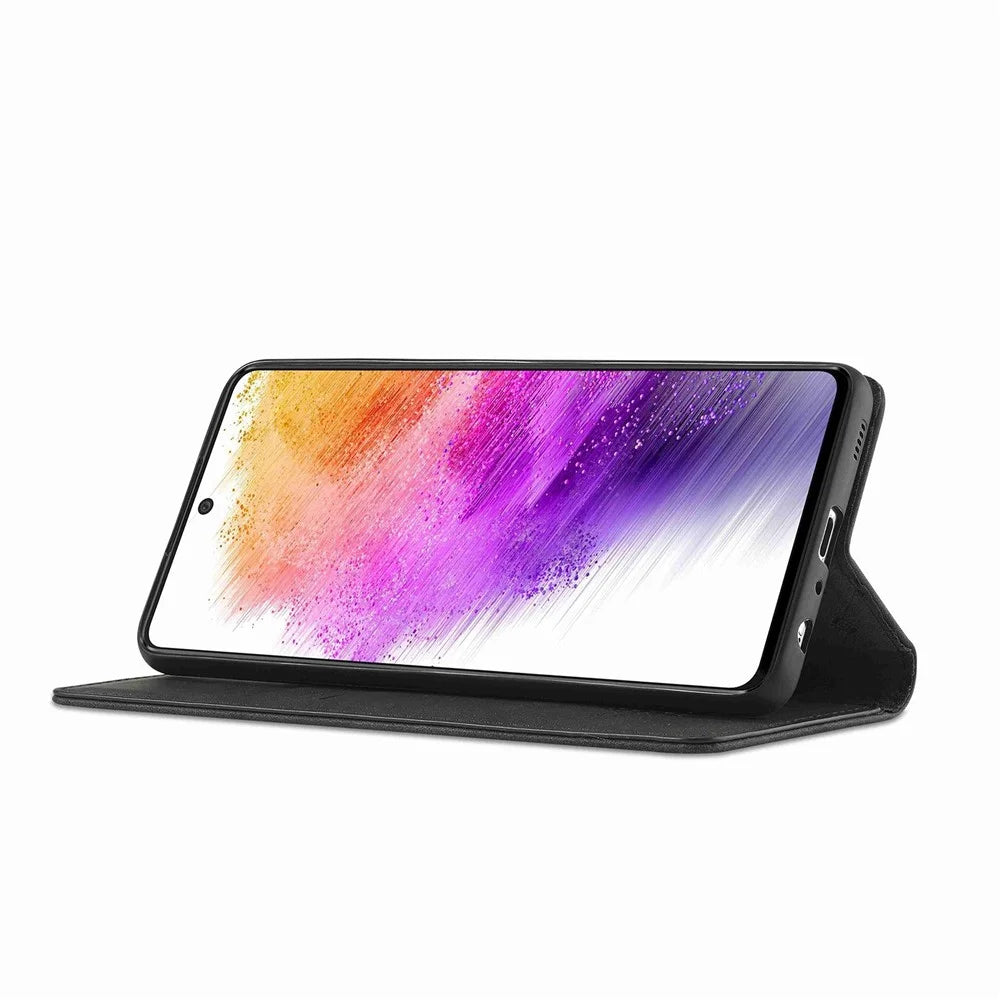 LC.IMEEKE Wallet Style Case for Samsung Galaxy A73 5G, Anti-scratch Well-protected Stand PU Leather Strong Magnetic Suction Phone Cover - Black - 3