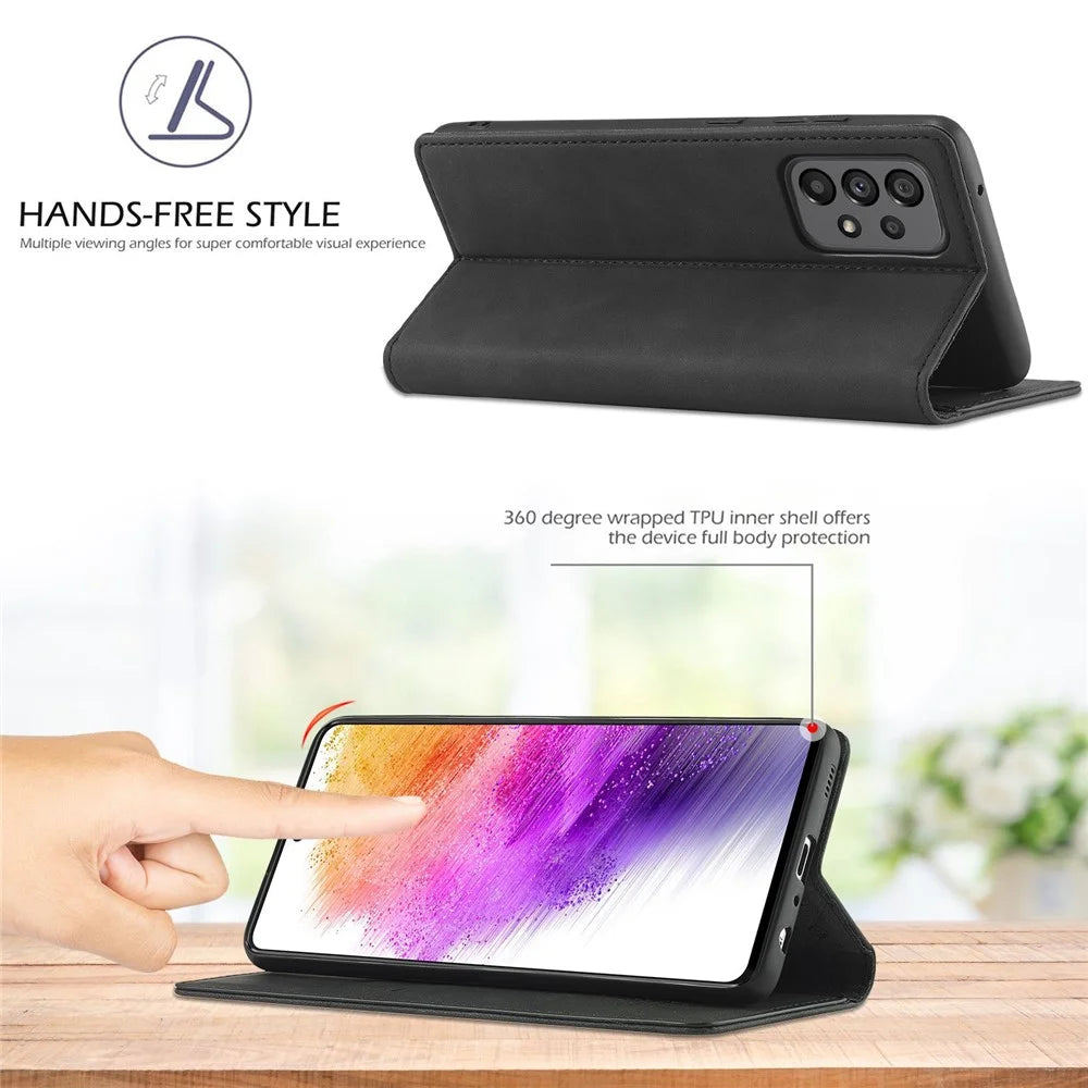 LC.IMEEKE Wallet Style Case for Samsung Galaxy A73 5G, Anti-scratch Well-protected Stand PU Leather Strong Magnetic Suction Phone Cover - Black - 4