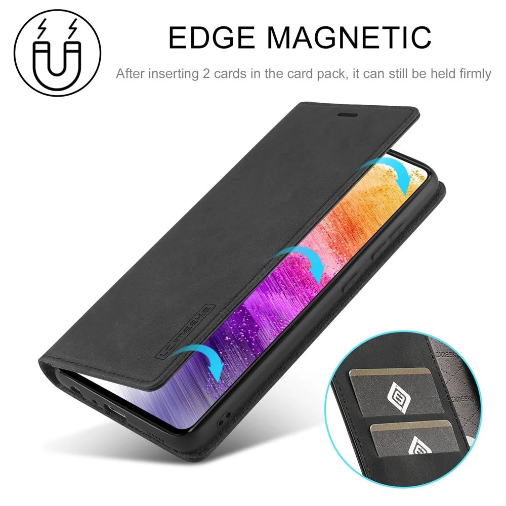 LC.IMEEKE Wallet Style Case for Samsung Galaxy A73 5G, Anti-scratch Well-protected Stand PU Leather Strong Magnetic Suction Phone Cover - Black - 5